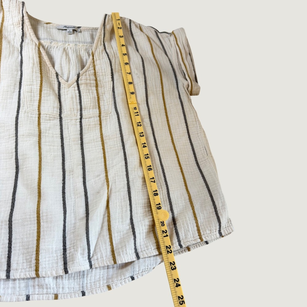Madewell Women Striped Cotton Gauze Short Sleeve Top Cream Mustard Medium - Picture 5 of 7
